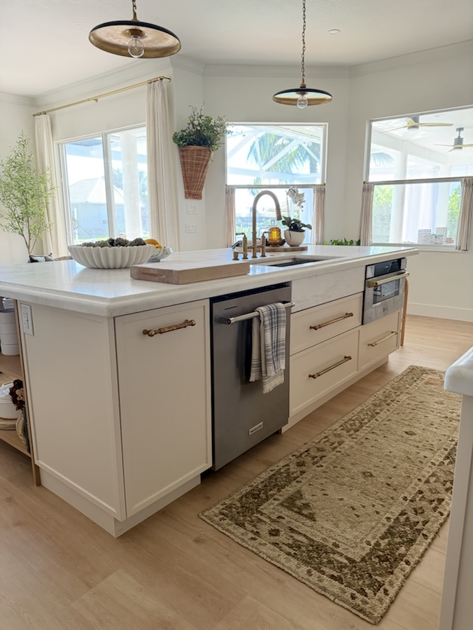 Kitchen sink under the windows
