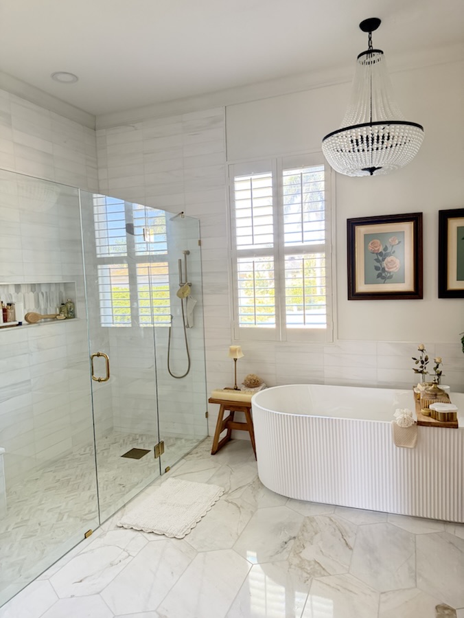 Primary bath soaking tub and shower